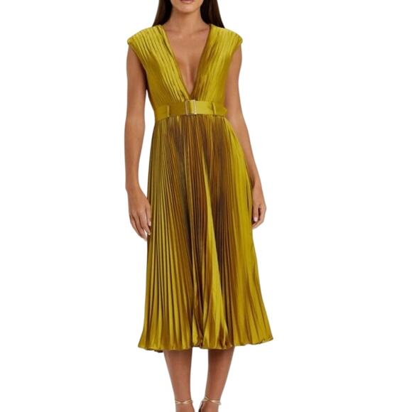 MAC DUGGAL 26483 Pleated Cap Sleeve Satin Midi Gown Size 6 New w/ Tag MSRP $338 - Picture 2 of 16